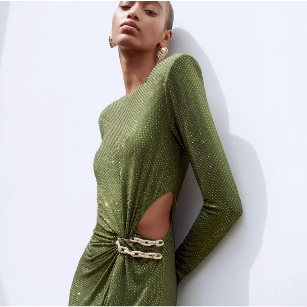 Self-Portrait Sparkling Green Long Sleeve Dress - Picture 6 of 13